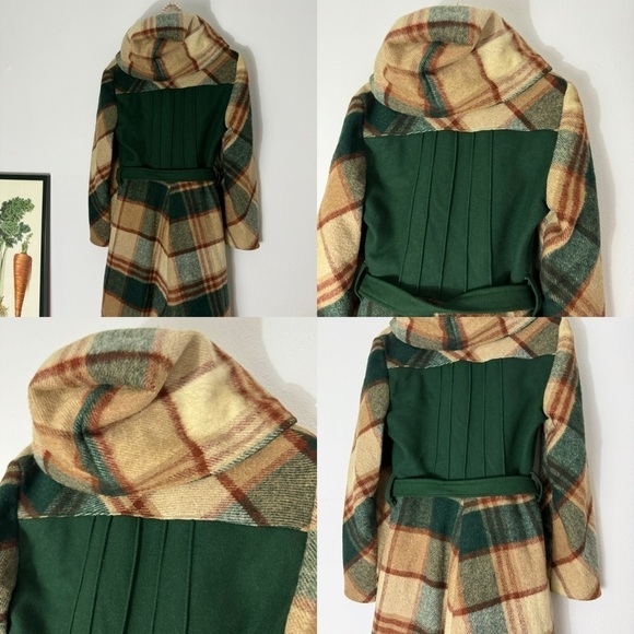 Vintage wintergreen and tan plaid midi coat - Picture 8 of 16